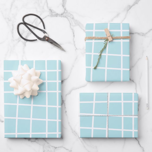 Soft Blue Grid Abstract Pattern Wrapping Paper Sheet (Front)
