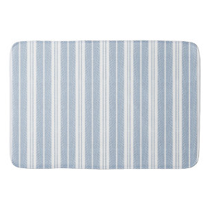 Soft Blue Herringbone Fern Striped Pattern Bath Mat
