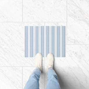 Soft Blue Herringbone Fern Striped Pattern Doormat