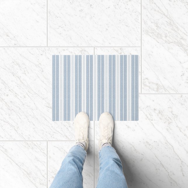 Soft Blue Herringbone Fern Striped Pattern Doormat (Indoor)
