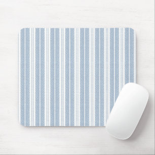 Soft Blue Herringbone Fern Striped Pattern Mouse Pad