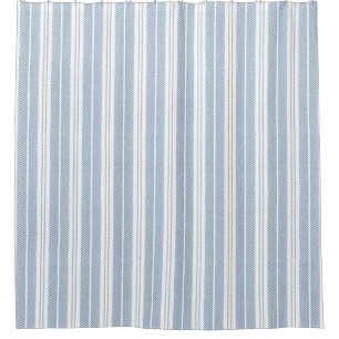 Soft Blue Herringbone Fern Striped Pattern Shower Curtain