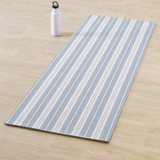 Soft Blue Herringbone Fern Striped Pattern Yoga Mat (In Situ)