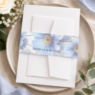 Soft Blue Himalayan Poppy Flower Garden Wedding  Invitation Belly Band