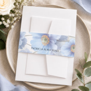 Soft Blue Himalayan Poppy Flower Garden Wedding Invitation Belly Band