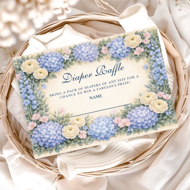 Soft Blue Hydrangea Elegance Diapper Raffle Enclosure Card (Creator Uploaded)