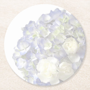 Soft blue hydrangea round paper coaster