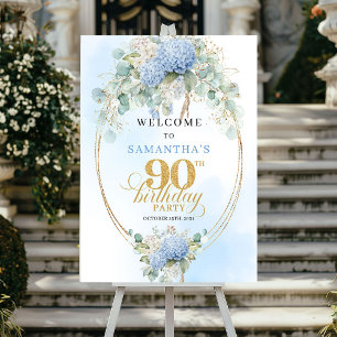 Soft Blue Hydrangeas Boho 90th birthday welcome Poster