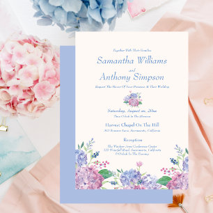 Soft Blue, Hydrangia Flowers, Wedding Invitation