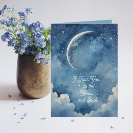 Soft Blue I love you to the Moon Any Occasion Card