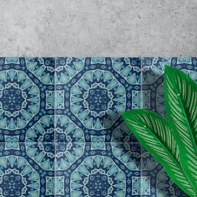 Soft Blue Indigo Kaleidoscope Geometric Pattern Tile (Creator Uploaded)