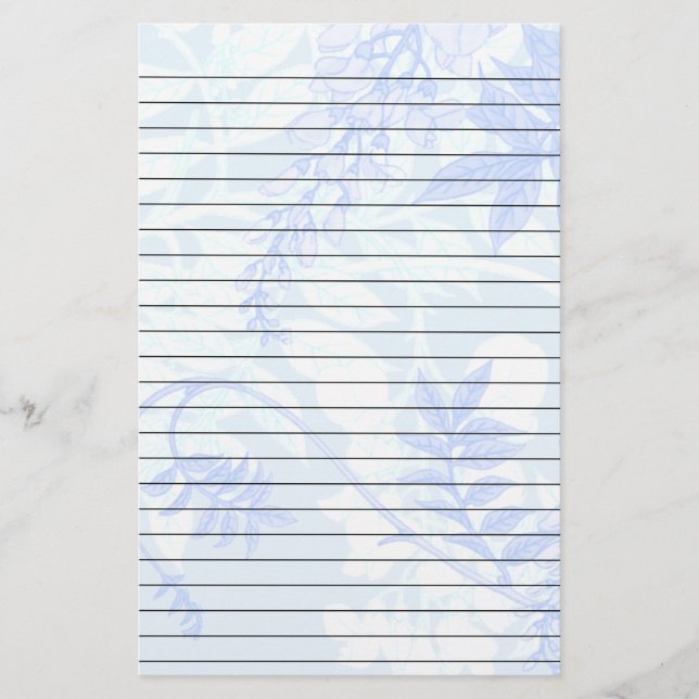 Soft Blue Leaves Lined Stationary Stationery (Front)