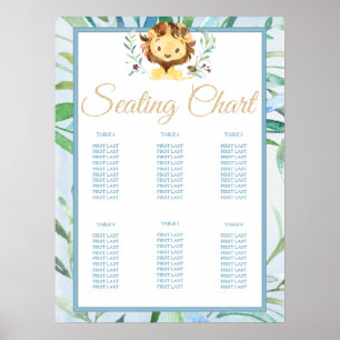 Soft Blue Lion Cub Boy's Baby Shower Seating Chart