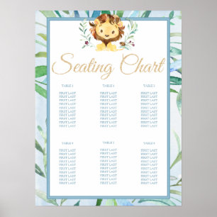 Soft Blue Lion Cub Boy's Baby Shower Seating Chart