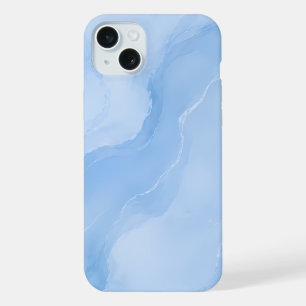 Soft Blue Marble Abstract Pattern iPhone 15 Plus Case