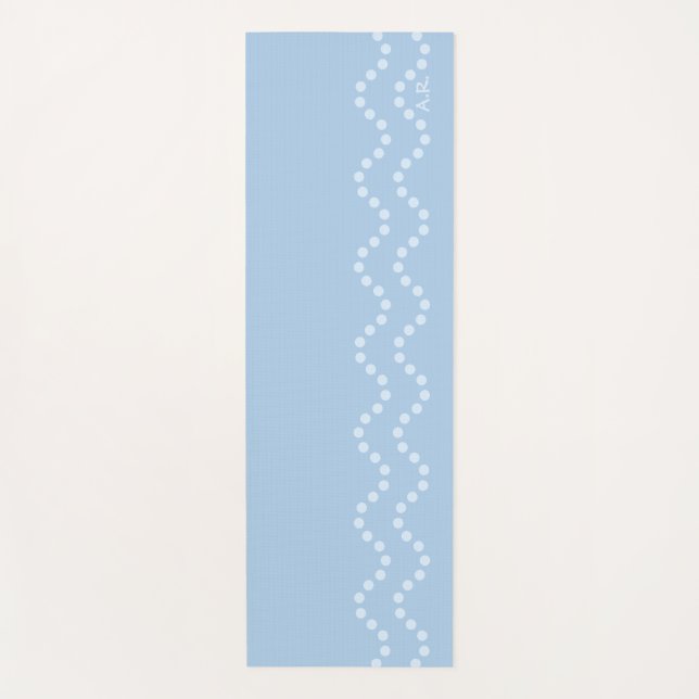 Soft Blue Minimal Dotted Wavy Lines With Initials Yoga Mat (Front)