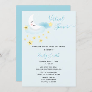 Soft Blue Moon & Stars   Virtual Baby Shower Invitation