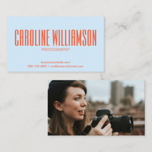 Soft Blue Orange Bold Name Photo Back Photographer Business Card
