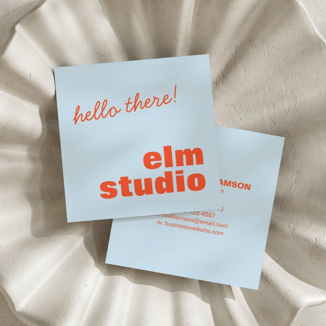 Soft Blue Orange Hello There Friendly Bold Square Business Card (Creator Uploaded)