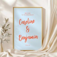 Soft Blue Orange Script NamesWedding Welcome Sign 