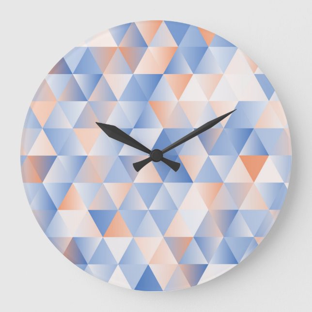 Soft Blue Orange Triangles Large Clock (Front)