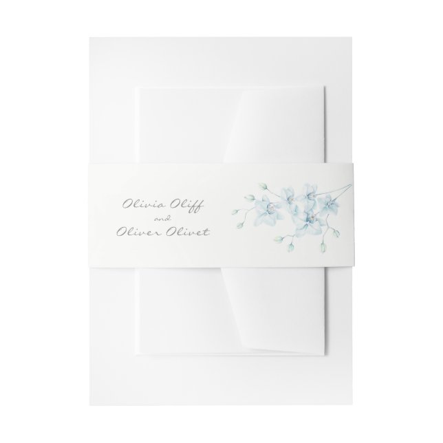 Soft Blue Orchid Wedding Invitation Belly Band (Front Example)