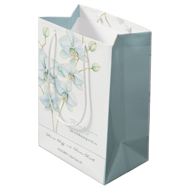 Soft Blue Orchid Wedding Medium Gift Bag (Back Angled)