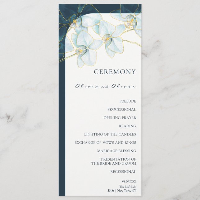 Soft Blue Orchid Wedding Programme (Front)