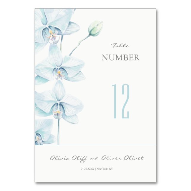 Soft Blue Orchid Wedding Table Number (Front)