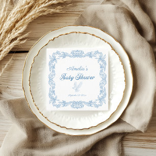 Soft Blue Ornate Classic Baby Shower Napkin