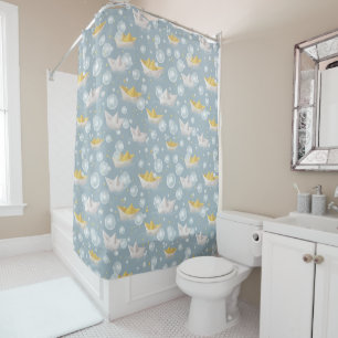 Soft Blue Paper Boats, Bubble Kids Bathroom Shower Curtain