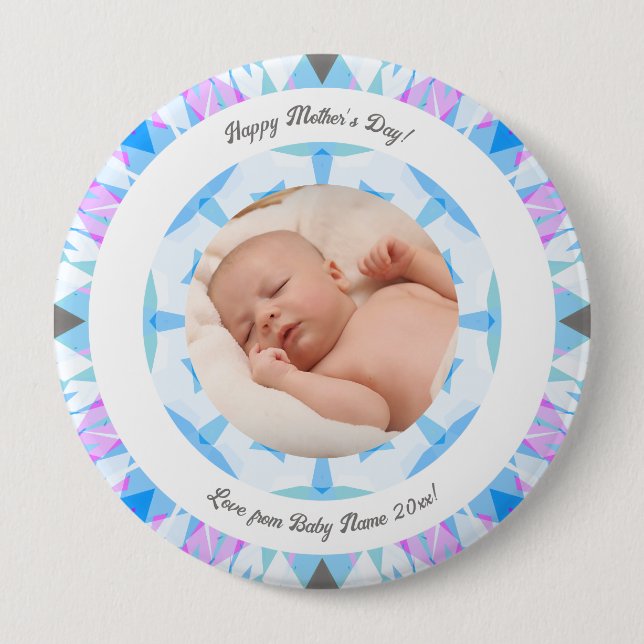 Soft Blue Pastels Custom Mother’s Day Photo Gift 10 Cm Round Badge (Front)