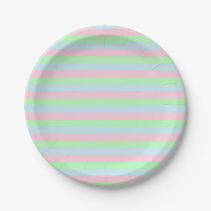 Soft Blue, Pink and Green Stripes Paper Plate