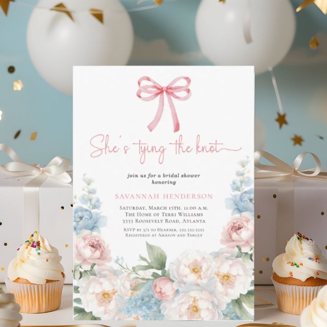 Soft Blue Pink Floral Bridal Shower Invitation (Creator Uploaded)