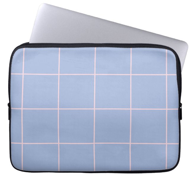Soft Blue & Pink Grid Pattern Laptop Sleeve (Front)