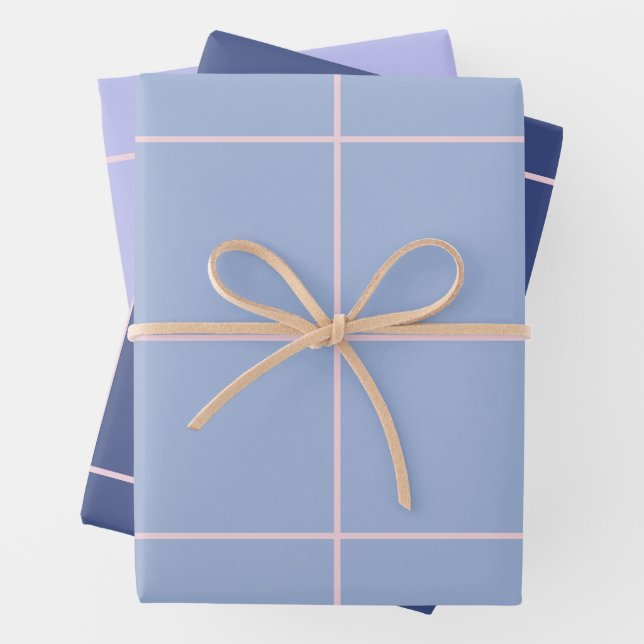 Soft Blue & Pink Grid Pattern Wrapping Paper Sheet (In situ)