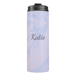 Soft Blue Pink Marble Custom Name Personalised Thermal Tumbler