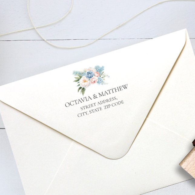 SOFT BLUE PINK WHITE BOUQUET WEDDING PRE PRINTED ENVELOPE (Creator Uploaded)