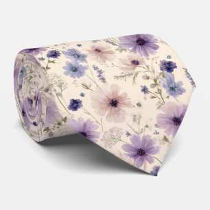 Soft Blue & Purple Cosmos Wildflower Wedding Tie