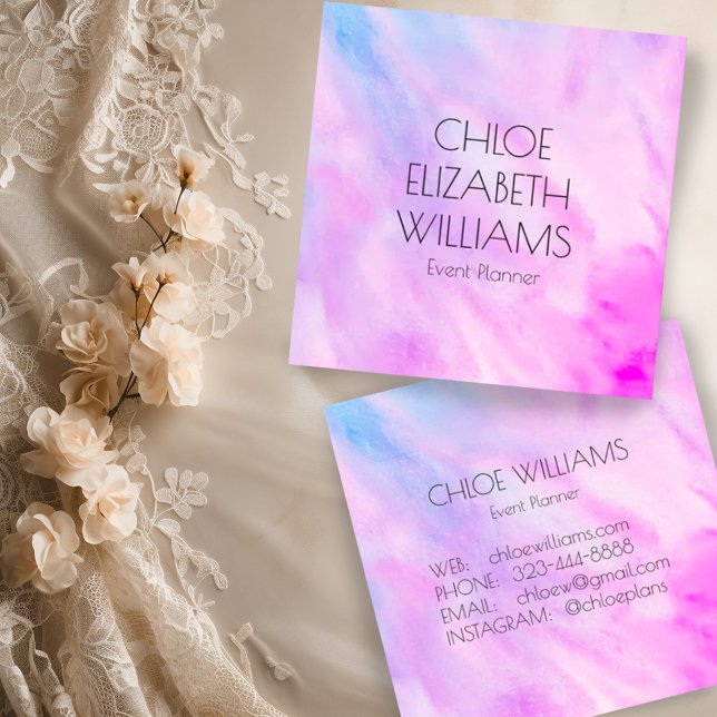 Soft Blue Purple Painting Abstract Watercolor Square Business Card (Beautiful custom watercolor square business cards)