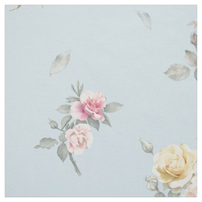 Soft Blue Rose Watercolor Floral Fabric (Swatch)