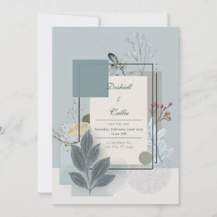 Soft Blue & Sage Floral Botanical Wedding Invitation