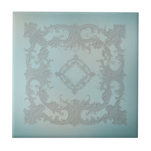 Soft blue Scrolls with an old world feel Tile (Front)