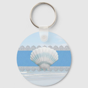 Soft Blue Seashell And Lace Key Ring