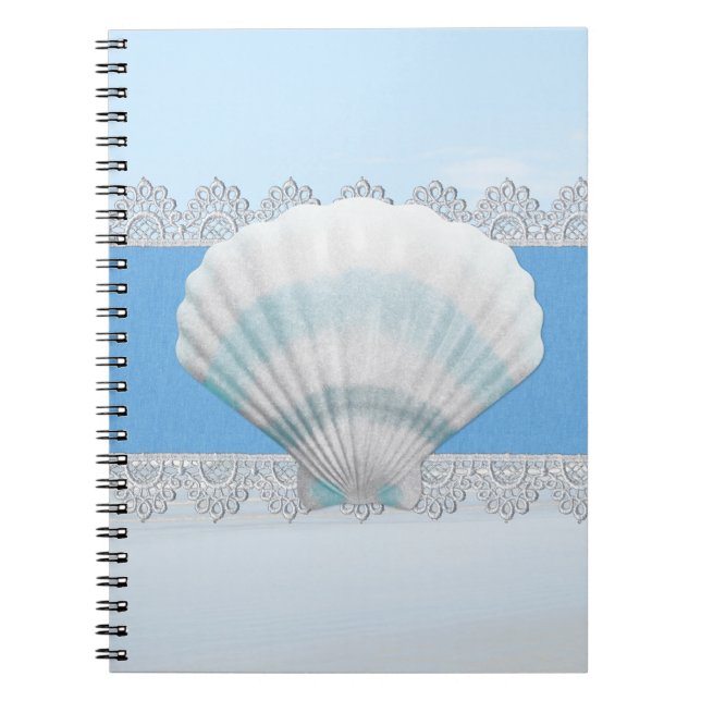 Soft Blue Seashell And Lace Spiral Notebook (Front)