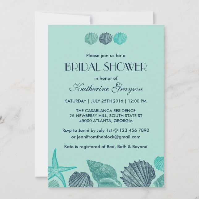 Soft Blue Seashells Invitation for Summer Wedding (Front)