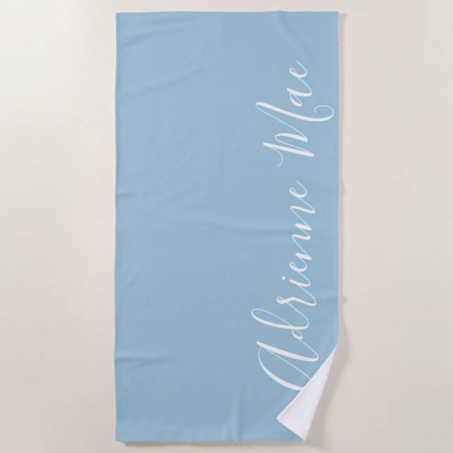 Soft Blue Simply Personalised Beach Towel (Front)