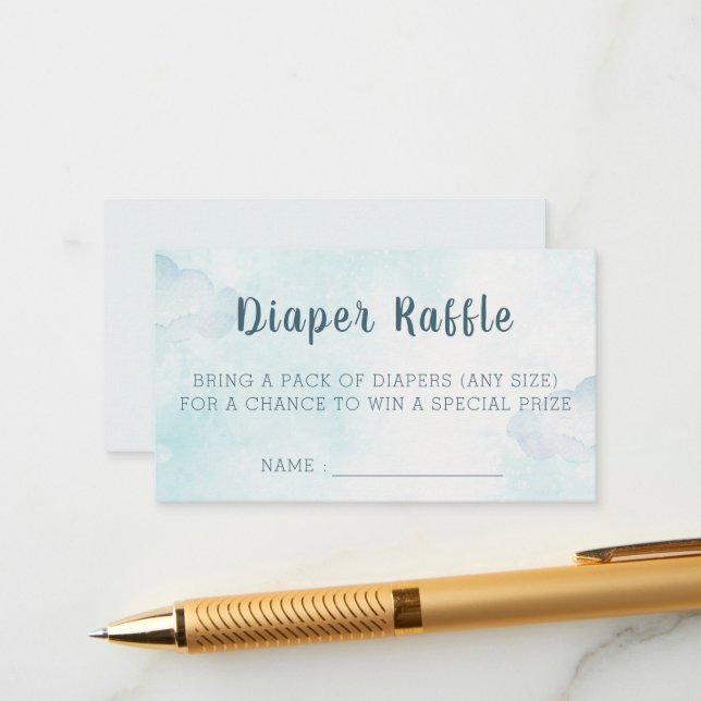 Soft Blue Sky Clouds Baby Shower Diaper Raffle Enclosure Card (Front/Back In Situ)