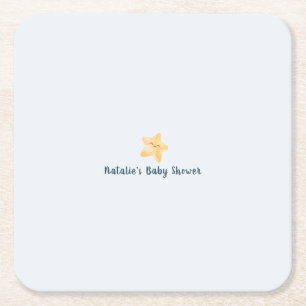 Soft Blue Sky Star Minimal Baby Boy Shower Square Paper Coaster