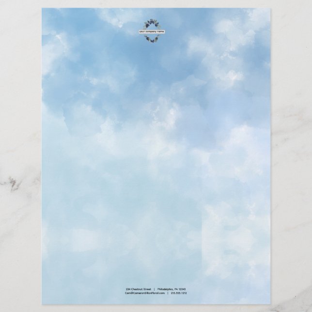 Soft Blue Sky Watercolor Cloud Custom Letterhead (Front)